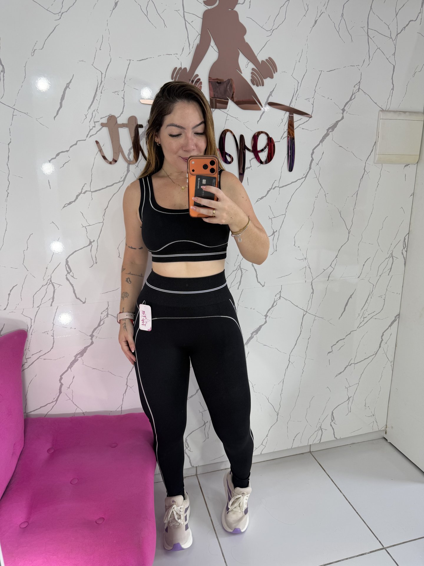 Conjunto em legg no canelado sem costura