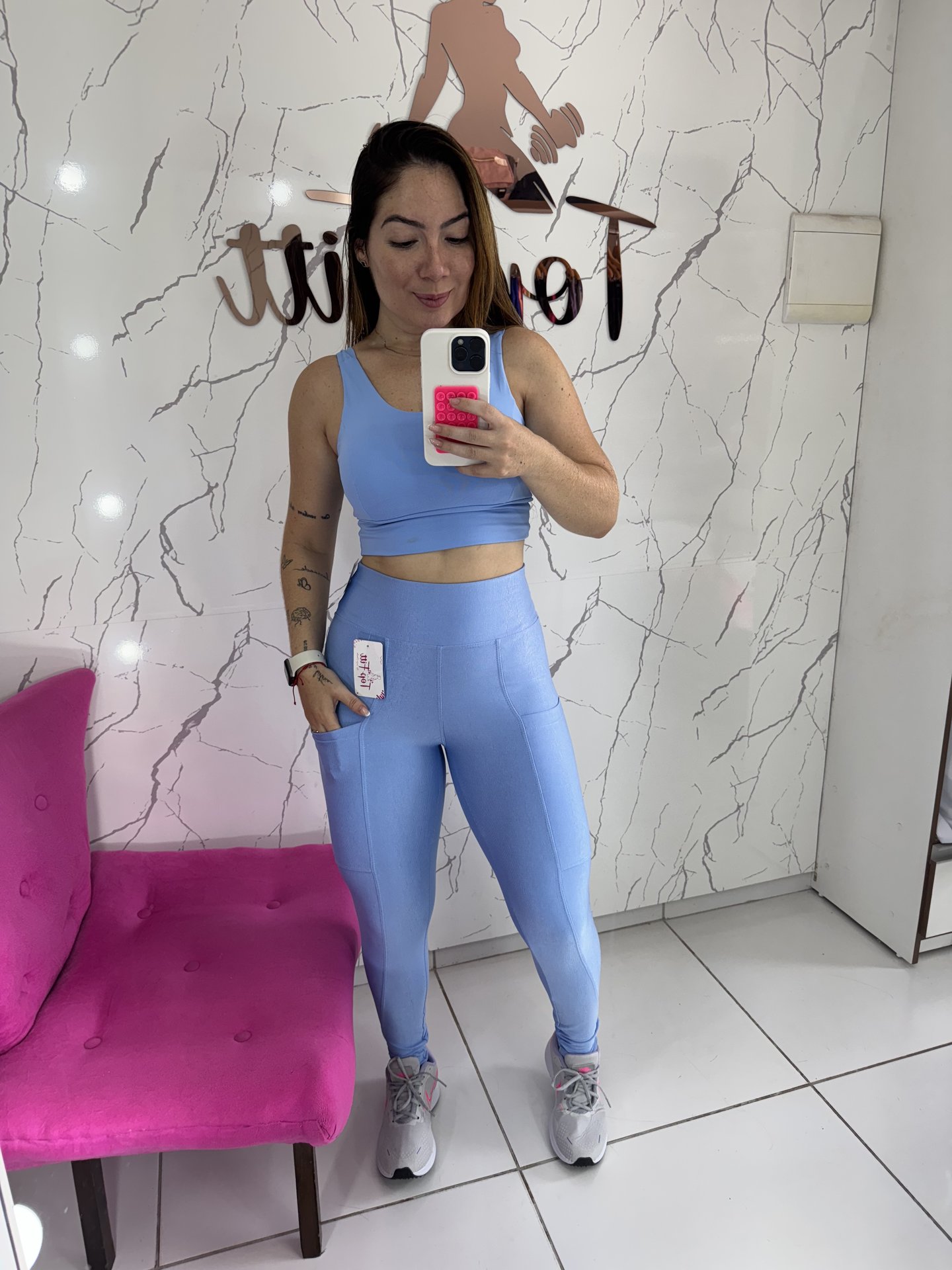 Legg poliamida canelado com bolso