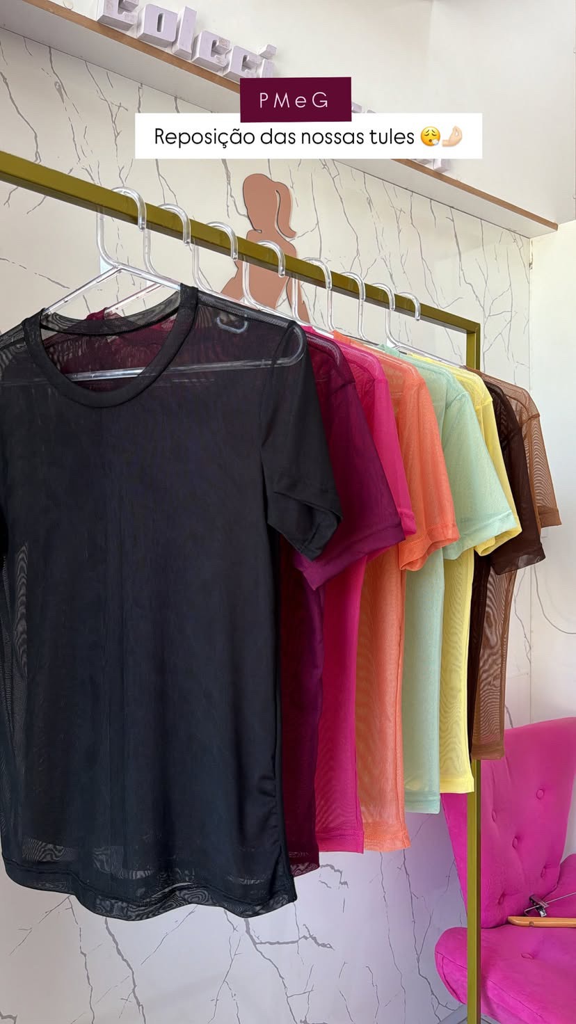 Trio short letrado + tule + top poliamida