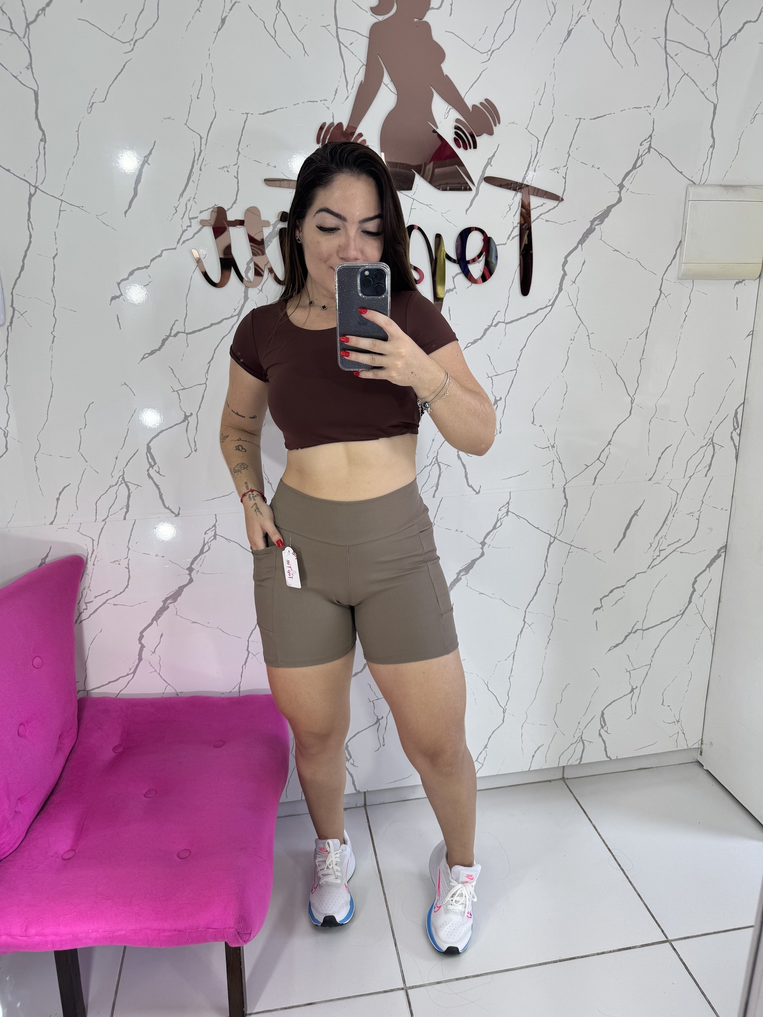 Short canelado bolso