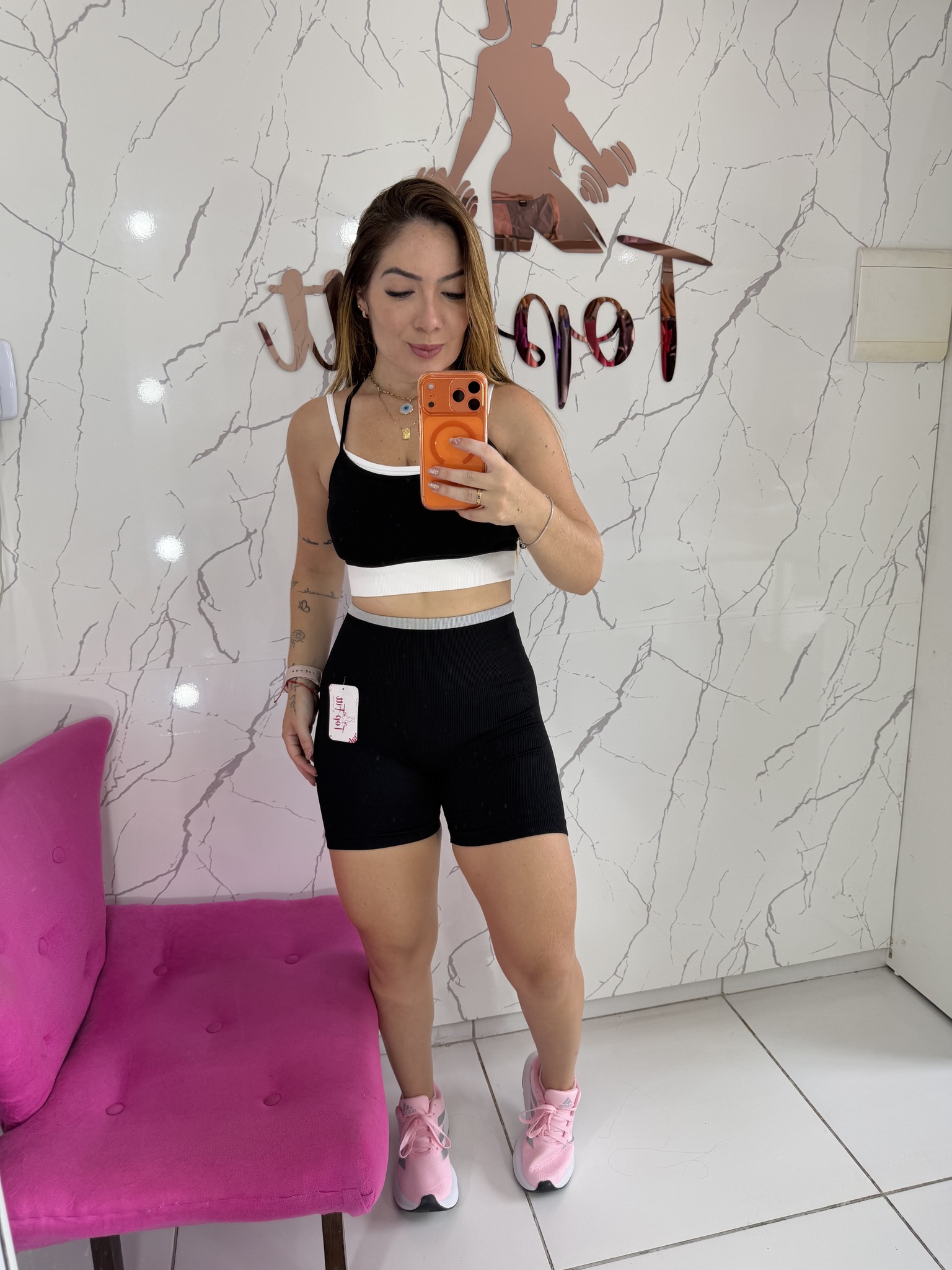 Conjunto canelado sem costura