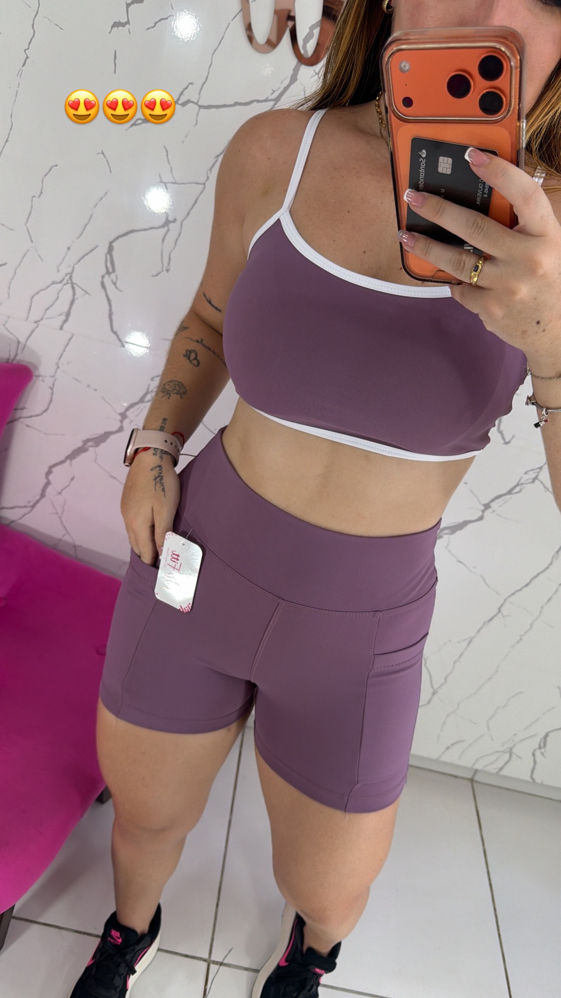 Conjunto short bolso na lateral