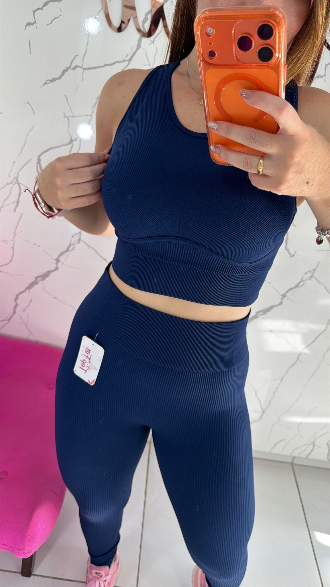Conjunto canelado sem costura