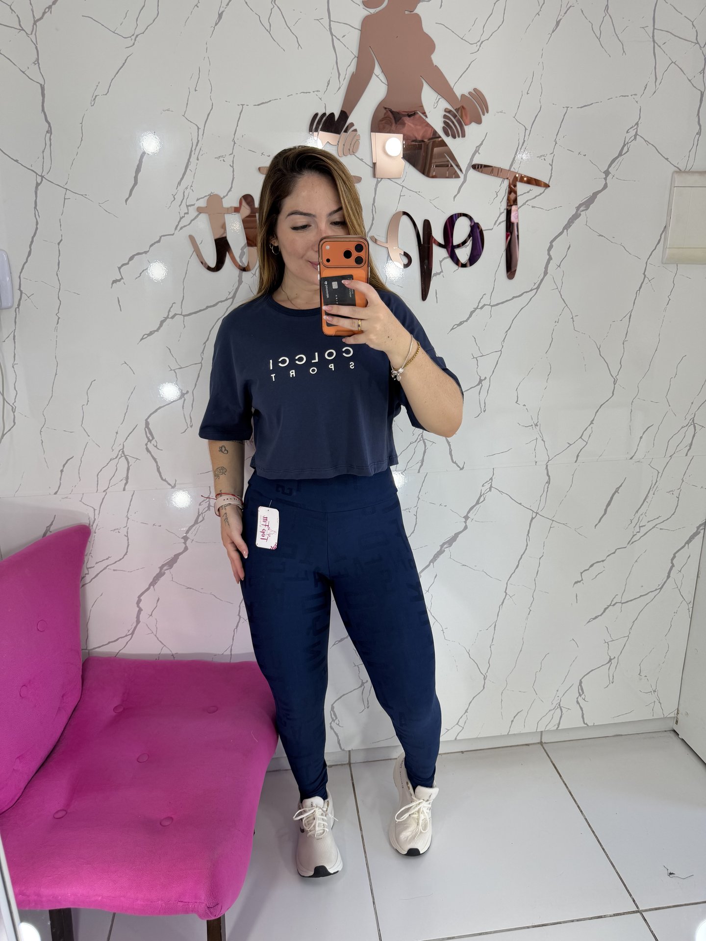 Conjunto legg letrada + croped Colcci