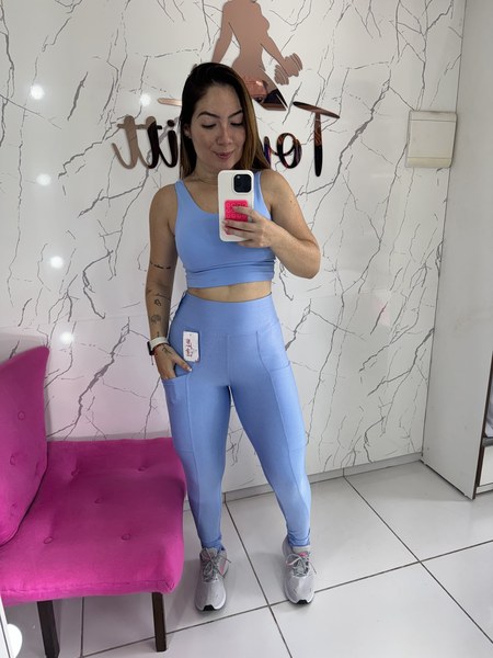 Legg poliamida canelado com bolso